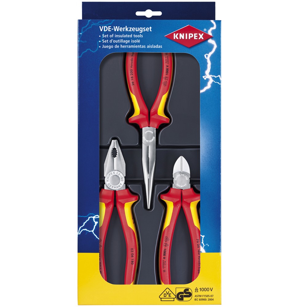 Knipex 002012 VDE KOMBİNE PENSE+KARGA BURUN+YAN KESKİ SET