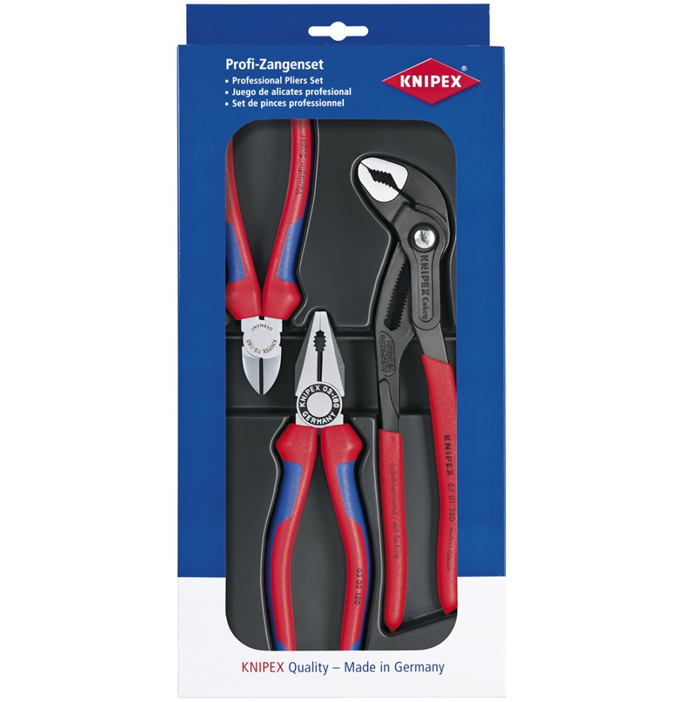 Knipex 002009V01 KOMBİNE PENSE+YAN KESKİ+AYARLI FORT PENSE SET